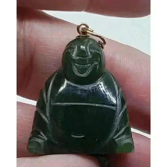 Vintage Buddha Jade Hand Carved Budai Hotei Pendant Smiling Laughing - Picture 8 of 13